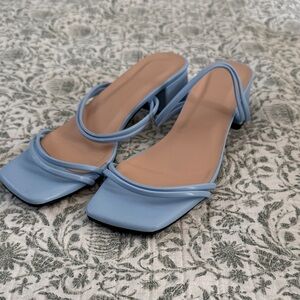 Light Blue Strappy Block Heel Sandals - Women's